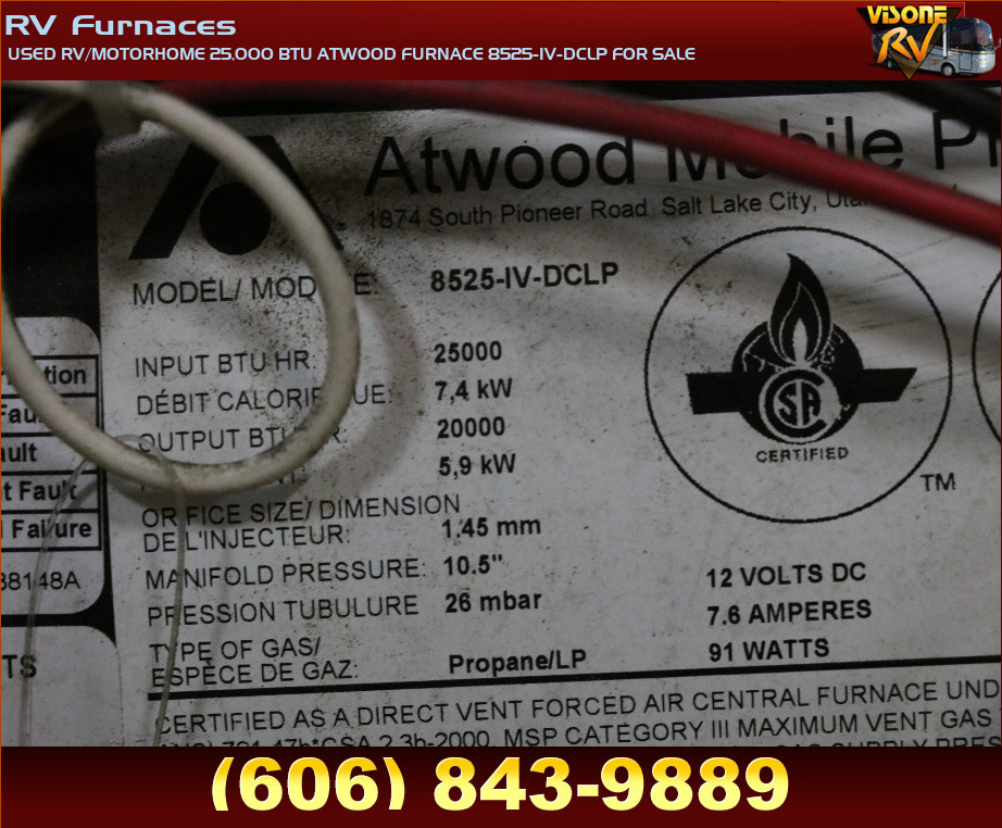 RV Appliances USED RV/MOTORHOME 25,000 BTU ATWOOD FURNACE 8525IVDCLP