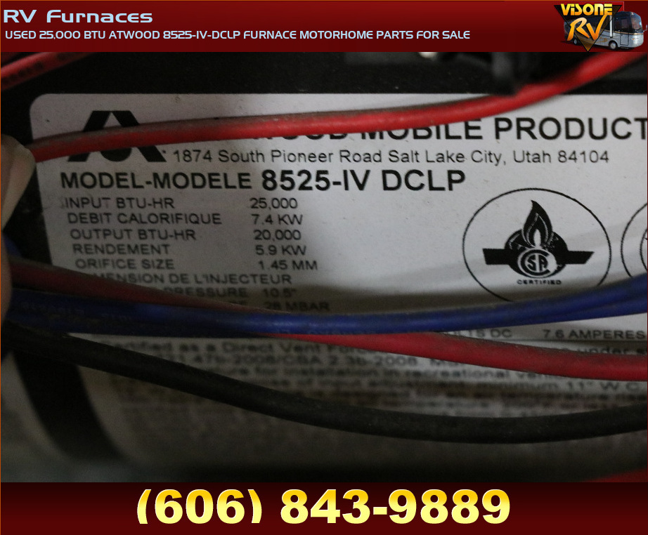 RV Appliances USED 25,000 BTU ATWOOD 8525IVDCLP FURNACE MOTORHOME