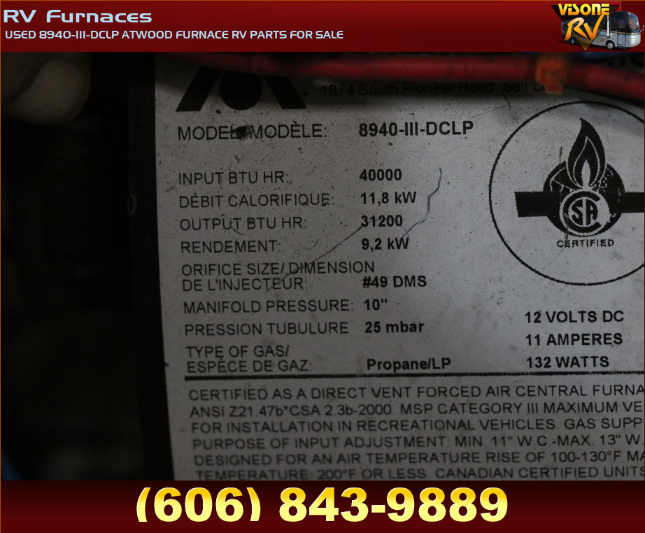 RV Appliances USED 8940IIIDCLP ATWOOD FURNACE RV PARTS FOR SALE RV