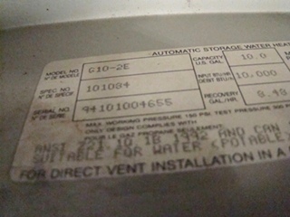 USED ATWOOD 10,000 BTU RV/MOTORHOME WATER HEATER MODEL: G10-2E FOR SALE