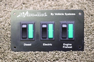 USED MOTORHOME HYDRO-HOT BY VEHICLE SYSTEMS 3 SWITCH PANEL FOR SALE