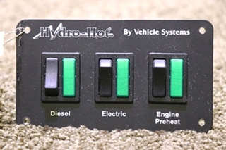 USED RV HYDRO HOT BY VEHICLE SYSTEMS TRIPLE SWITCH PANEL FOR SALE
