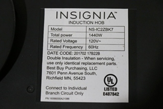 USED NS-IC2ZBK7 INSIGNIA INDUCTION HOB